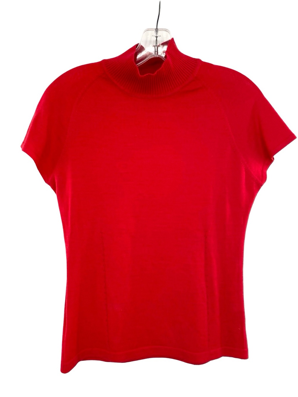 Worth Red Mock Neck Wool Knit Short Sleeve Sweater Top Size Medium
